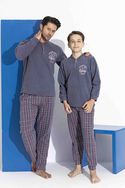 MEBA Erkek Baba-Oğul Önden İki Düğmeli Wellsoft Polar Pijama Takımı