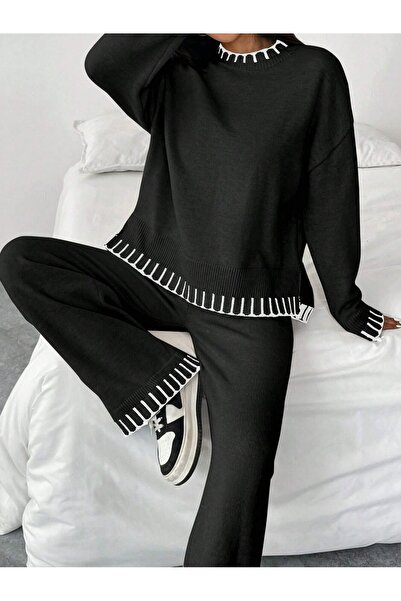 orjinal blue b Women's Knitwear Suit Crew Neck Sweater and Trousers