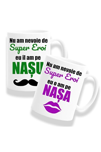 OEM Set 2 Cani Personalizate pentru nasi cu mesaj: "Nu am nevoie de super ero...