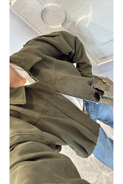 RosePearl Women's Oversize Bomber Suede Khaki Jacket