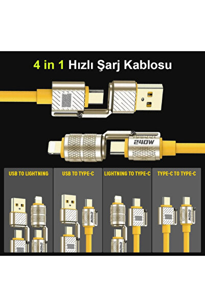 CODEGEN 240W 4 in 1 USB C - Lightning PD QC 2 mt Telefon Tablet Notebook Silikon Hızlı Şarj Kablosu