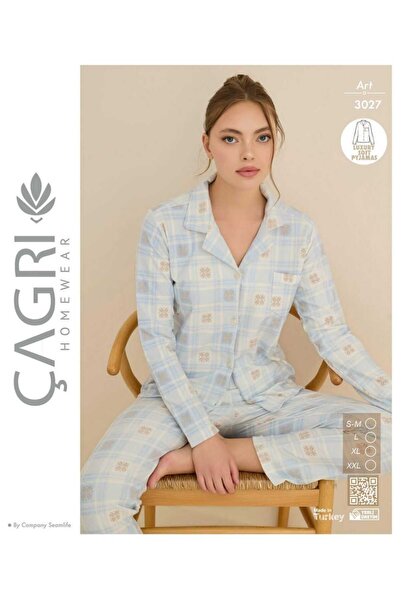 Çağrı Set de pijamale pentru femei, cu model fulgi de nea, moale, cu nasturi