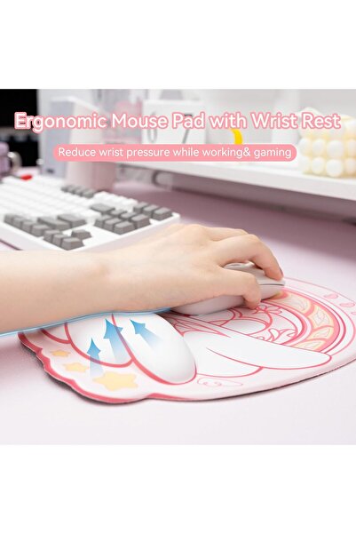 GeekShare Ergonomic Mouse Pad with Wrist Rest, Non-Slip Base, Small - Star Wings Series, Pink, Polyu