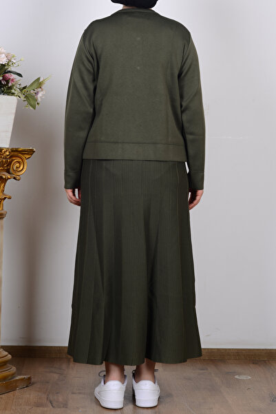 Armine 25YTD6120 Haki Kadın Cep Detaylı Etekli Triko Takım