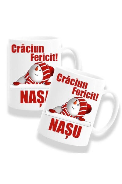 OEM Set 2 căni personalizate, „Crăciun fericit naș/nașă”, Model 1, Betaprint,...