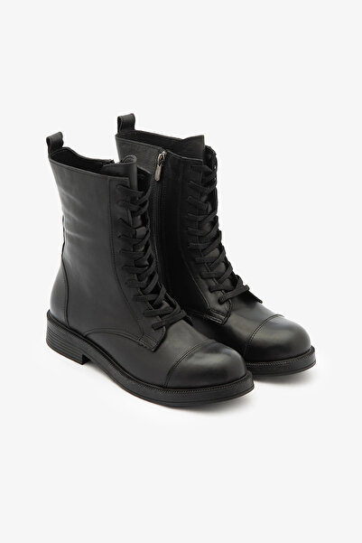 SAYL Μαύρες γνήσιες δερμάτινες μπότες με κορδόνια με φερμουάρ στο πλάι Γυναικείες μπότες