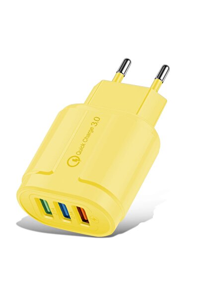 Flippy Quick Charger QC3.0, 3 USB Ports, 2.1A, 18W, ABS, Overheat Protection, Macarons Yellow