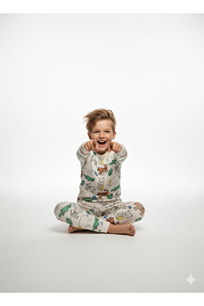 ROSAMİNA Erkek Çocuk Tropikal Hayvanlar %100 Pamuk Çocuk Pijaması