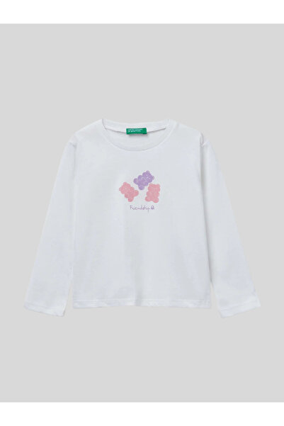 Benetton Φούτερ για κορίτσια με στάμπα 1-6 ετών Λευκό