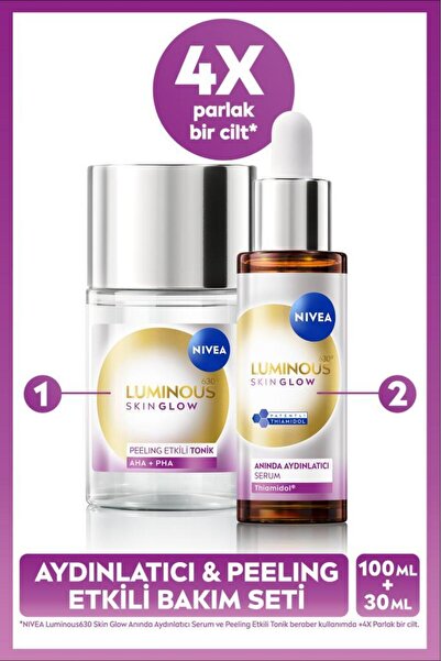 NIVEA Luminous630 Skin Glow Instant Brightening Serum 30ml and Exfoliating Tonic 100ml, Even Skin Tone