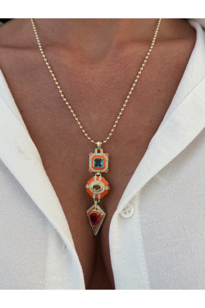 Ervalina Vintage Geometrik Çok Renkli Y Kolye
