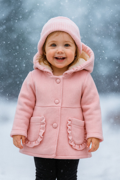 Lino Baby Fır Fır Cepli İçi Yünlü %100 Pamuk Kız Bebek Çocuk Hırka Çeket