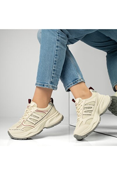 Modlet.ro Women's beige thick-sole lace-up sports shoes MOD13021