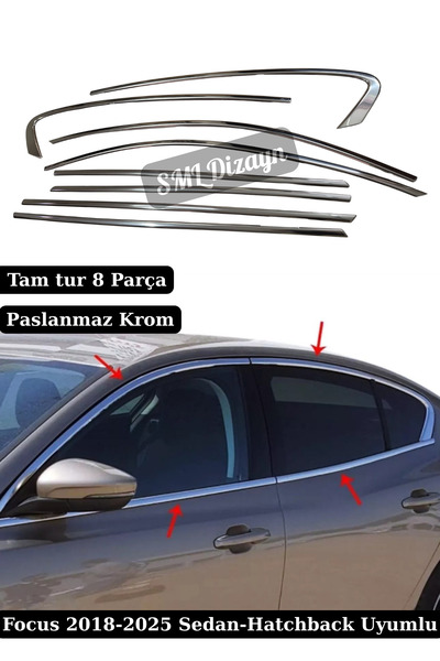 SML Dizayn Ford Focus Mk4 Krom Cam Çıtası Krom Nikelaj 2018-2025 Tam Tur Döne...