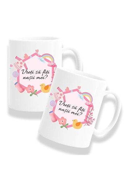 OEM Set 2 căni personalizate pentru nași cu mesajul: „Vrei să fii nașii mei?”...