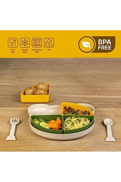 FERAH PLASTİK BPA Free Bölmeli Bebek Mama Tabağı Seti – Çatal Kaşık Dahil, Gı...