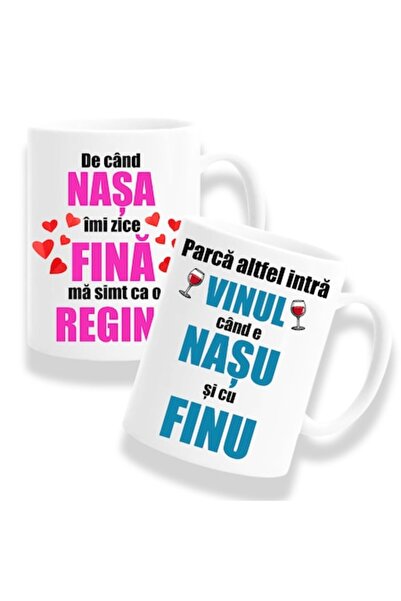 OEM Set 2 căni personalizate pentru fini cu mesaj, 330ml, ceramică, albă