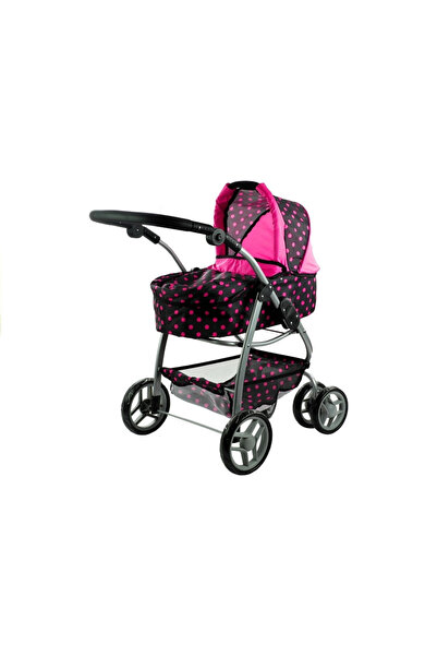 Evelise Καρότσι κούκλας Alice 2 σε 1, μαύρο με ροζ πουά