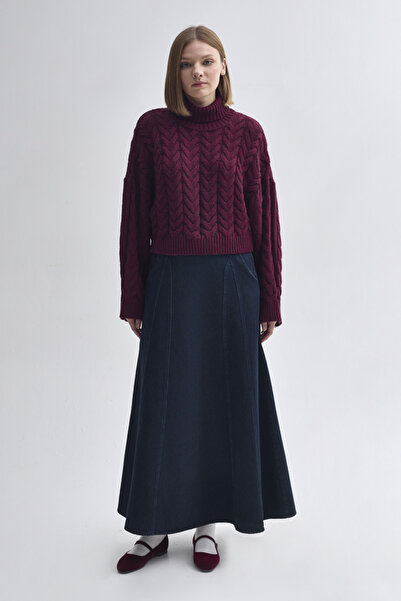 ZÜLAYS Parça Detaylı Denim Etek Koyu Mavi