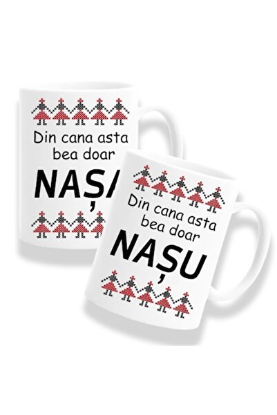 OEM Set 2 Cani Personalizate cu Mesaj: 'Din cana asta bea doar Nasu/Nasa', Mo...