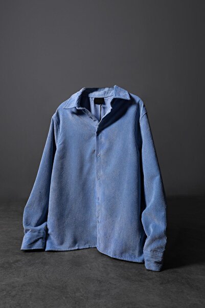 Slatra Чоловіча синя сорочка з оксамитової тканини оверсайз