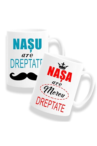 OEM Set 2 căni personalizate pentru nași cu mesajul: „Nașul are dreptate, naș...