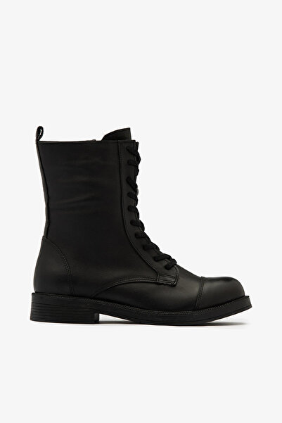 SAYL Μαύρες γνήσιες δερμάτινες μπότες με κορδόνια με φερμουάρ στο πλάι Γυναικείες μπότες