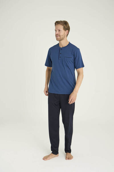 KLY Men's Super Large Size Midi Collar Pajama Set Stylish Design