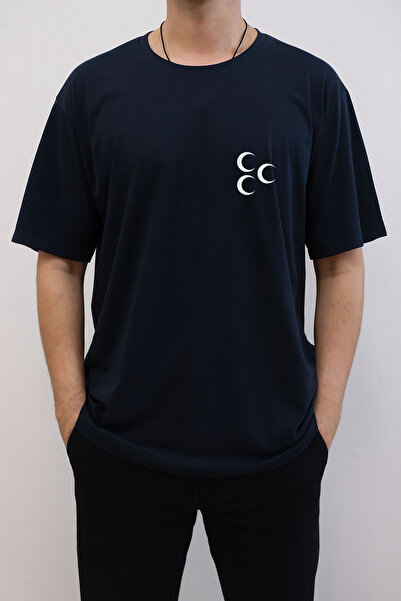 MODA Tricou cu steagul otoman cu trei creni cu imprimeu guler rotund bleumari...