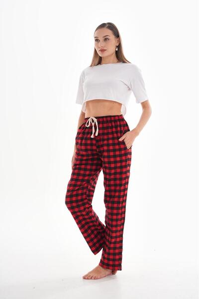 AHE Kırmızı unisex Kareli Pantolon Ekose