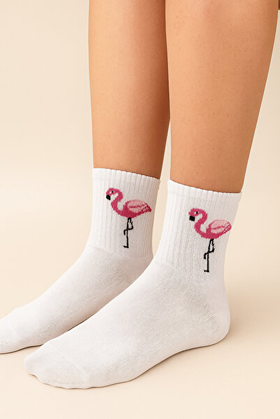 shefox 6 чифта дамски чорапи от памук и ликра с фламинго мотив