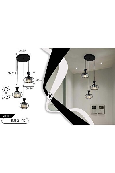 Crestj مصباح معلق عصري أنيق - ضوء ثلاثي أسود