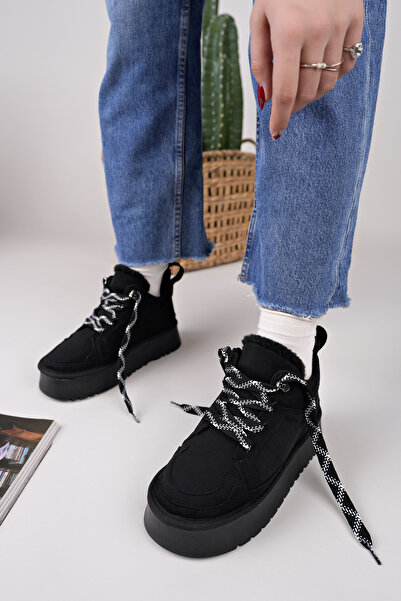 moda sara Γυναικείες Μπότες Μαύρες Suede Shearling