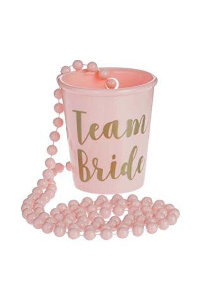 OEMN Pahar de shot din plastic roz „Echipa Miresei” cu lanț de mărgele - 50 ml