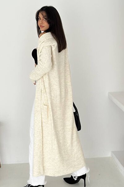 Ded COLLECTION Women's Soft Textured Pocketed Knit Below-Knee Long Knitwear Cardigan