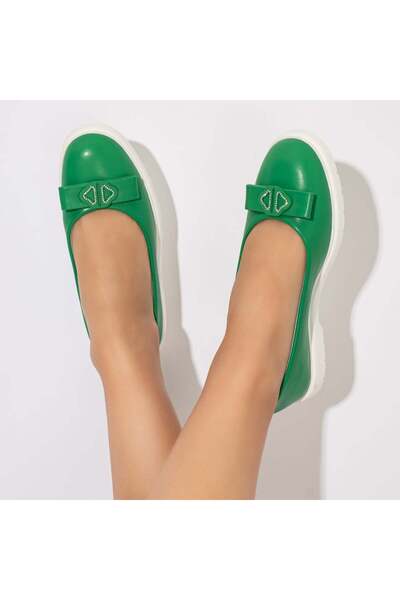 Modlet.ro Women's green ballerinas with bow and metallic details MOD11660