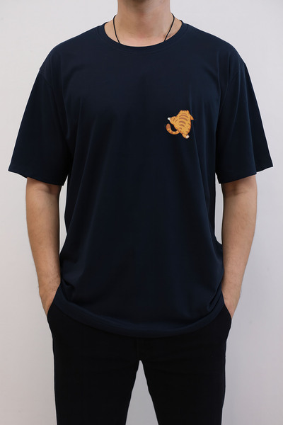 MODA Tırmanan pisică cu imprimeu guler rotund Tricou bleumarin tricou Ant