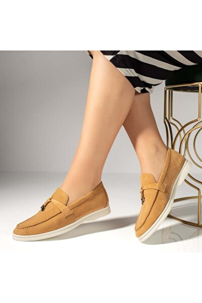 Modlet.ro Women's yellow suede leather loafers with metallic details MOD13276