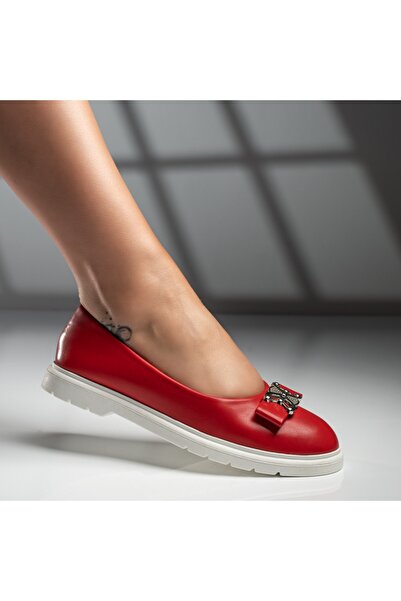 Modlet.ro Дамски червени балеринки с панделка и метални детайли MOD11659