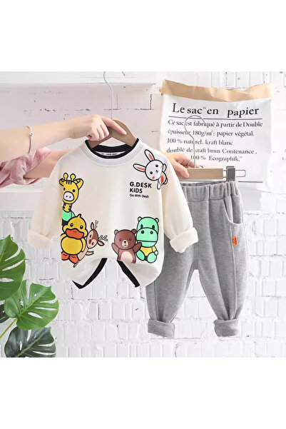 nannie White Kids Outfit with Animal Prints - 3-4 Years