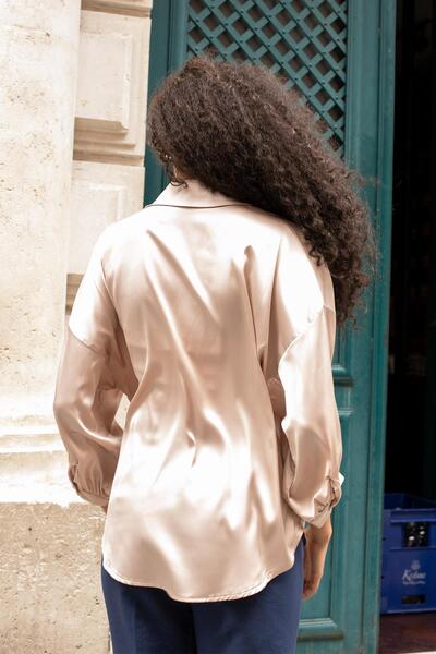 Jument Women's Collared Off-Shoulder Loose Shirt-Beige