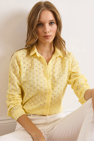 Olalook Kadın Açık Sarı Regular Fit Fisto Gömlek GML-19001332