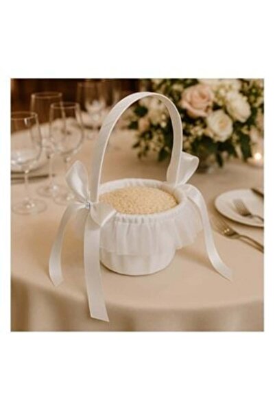 OEMN Coș alb cu tul și mânere pentru nunți Ø15 x 22 cm