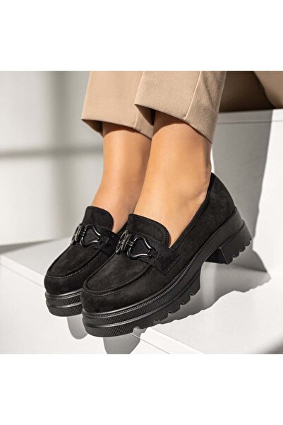 Modlet.ro Women's black suede thick-sole loafers MOD11039