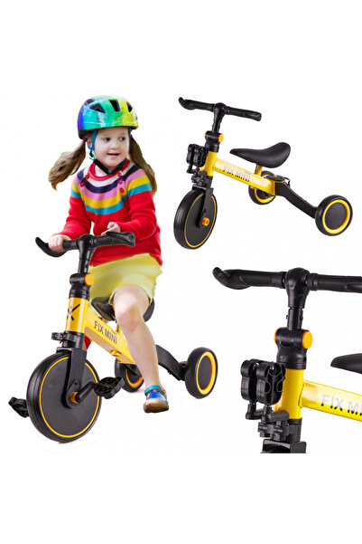 Ikonka Trike Fix Yellow children's tricycle with pedals, 3 in 1, adjustable handlebar and saddle, frame made of