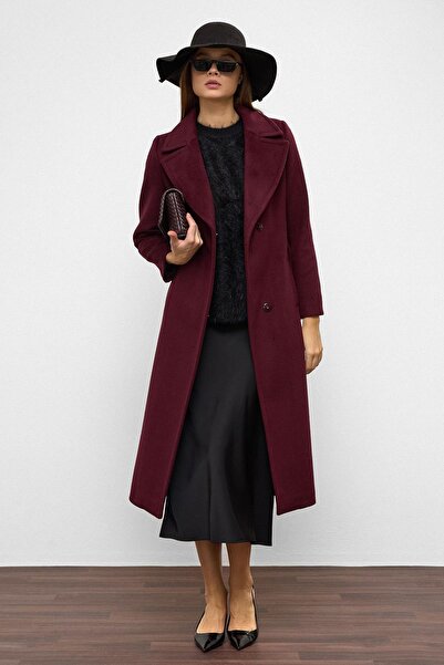 Olcay Exklusiver Mantel mit Druckknopfverschluss und Taillenbindung MÜRDÜM 3057