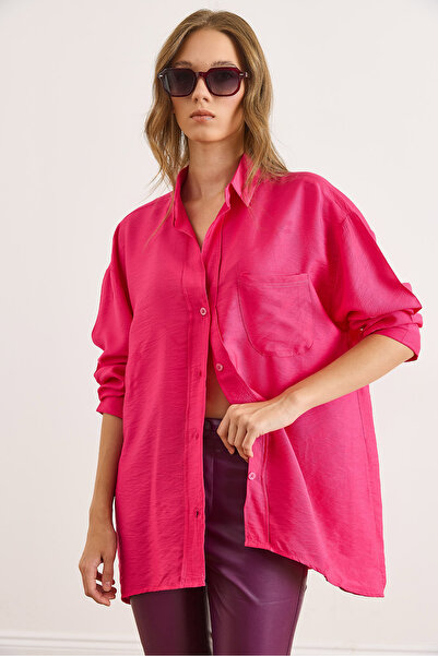 Olalook Women's Fuchsia Pocket Oversize Javanes Shirt Gml-19001395