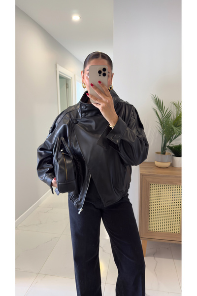 BİRCANÇİL سترة جلدية مبطنة باللون الأسود من هوبي