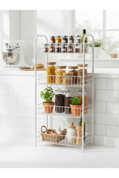Emkatex 4 Katlı Beyaz Çok Amaçlı Metal Raf, Mutfak Raf, Banyo Raf, Düzenleyic...