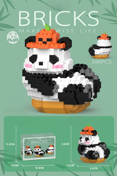Innovium ™ Building Set - Lazy Panda with Pumpkin Hat, 396 ABS Pieces, 6.6×7×8.6 cm